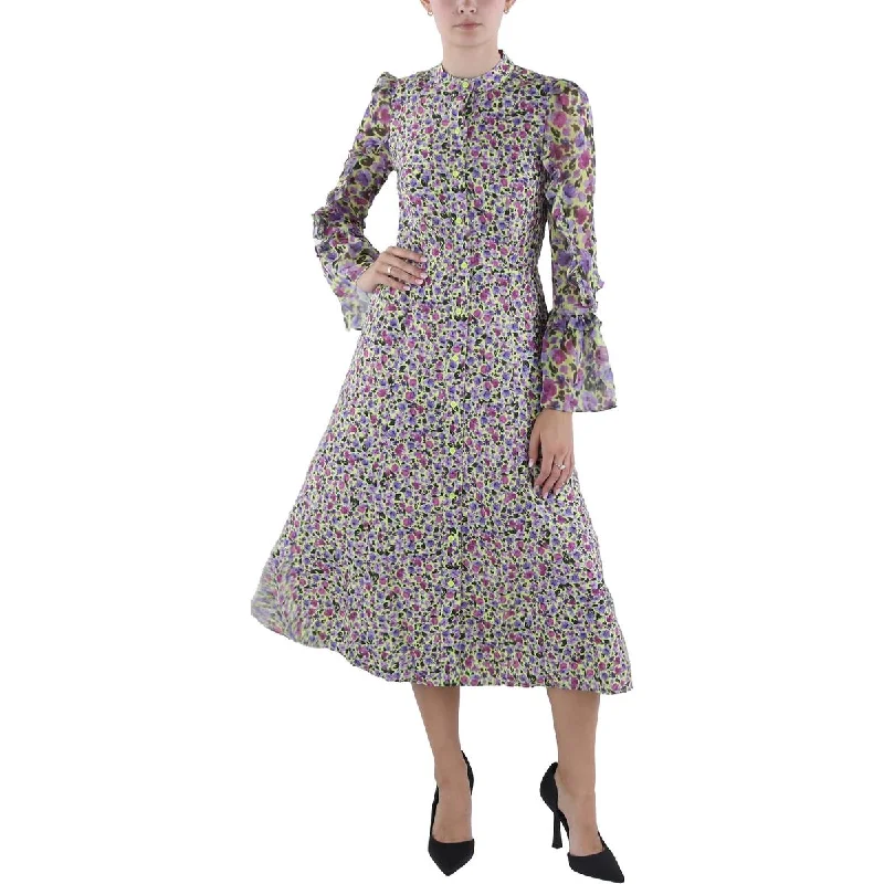 Moisture wicking French Connection Womens Floral Print Mid Calf Midi Dress