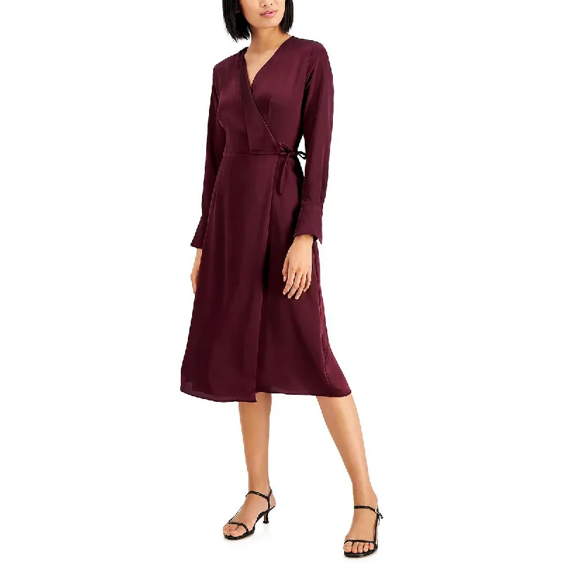 Knowledge And Elegance INC Womens Satin Surplice Midi Dress