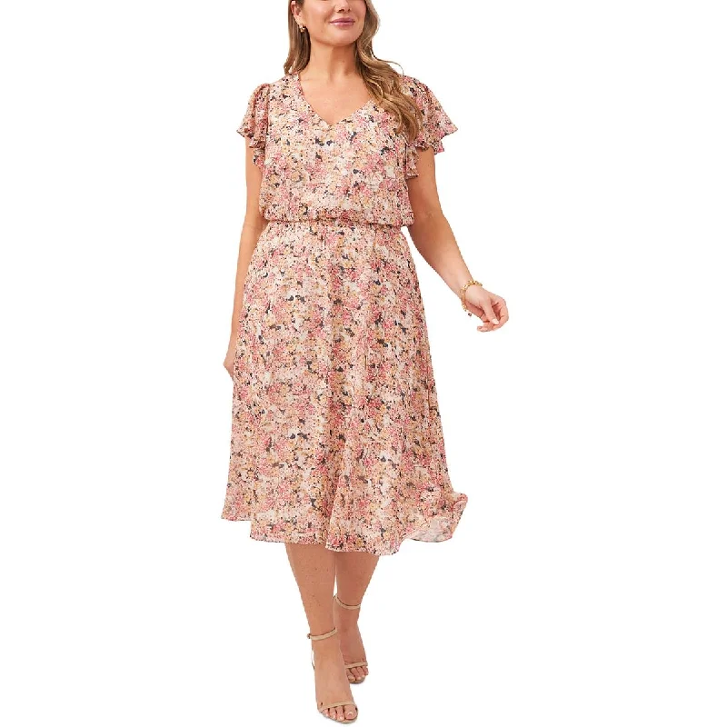 Elegant And Lazy MSK Womens Plus Floral Print Mid Calf Midi Dress