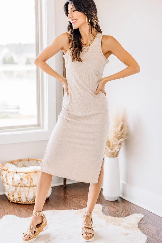 Elegant And Noble In Your Dreams Oatmeal White Midi Dress