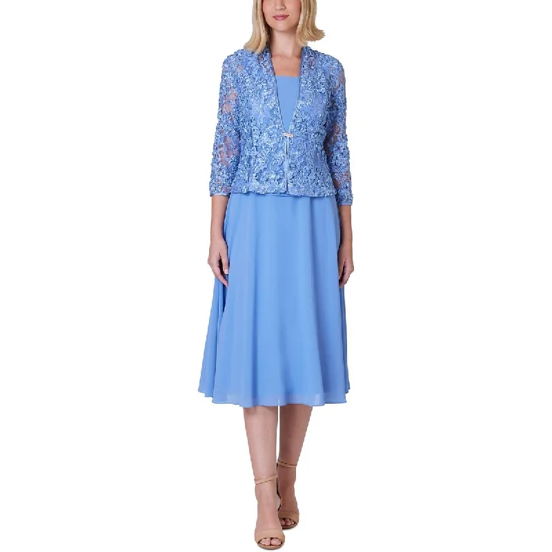 Diamond Series Jessica Howard Womens Crepe Jewel Neck Midi Dress