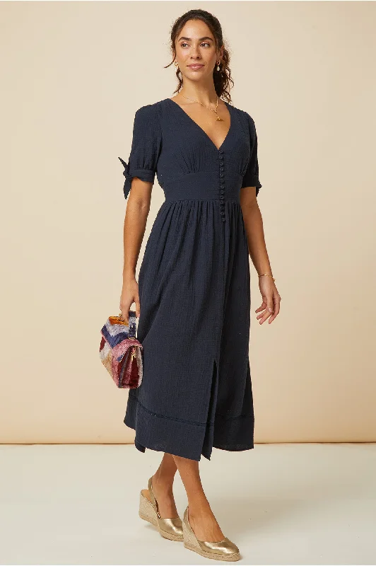 Warm Winter Series Olga Cheesecloth Dress | Navy