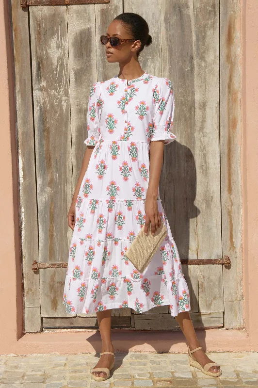 Minimal Style Cordelia Block Print Dress | White/Pink