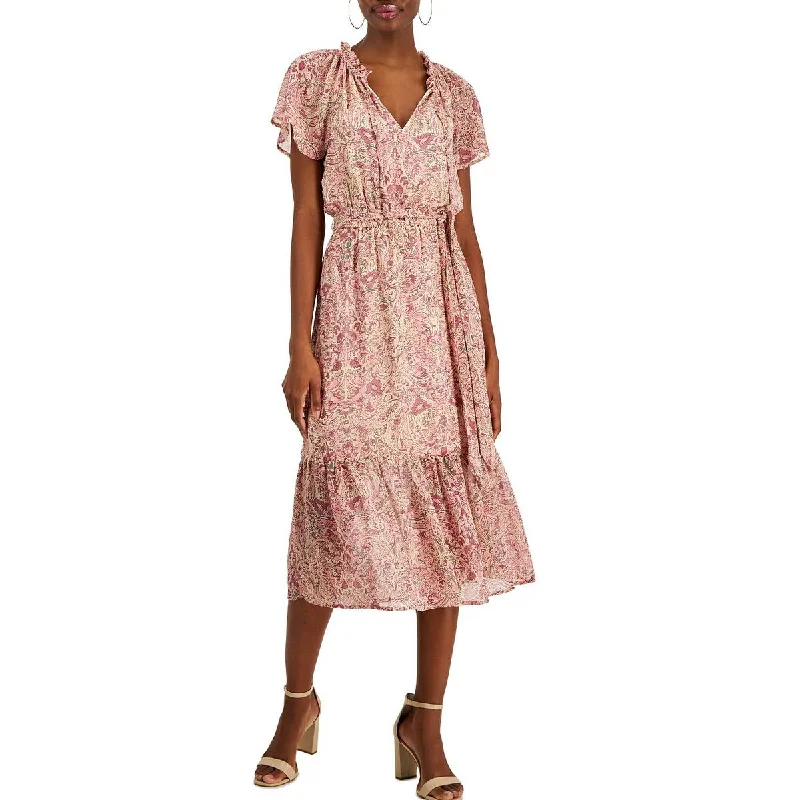 Outdoor Trend INC Womens Chiffon Paisley Midi Dress