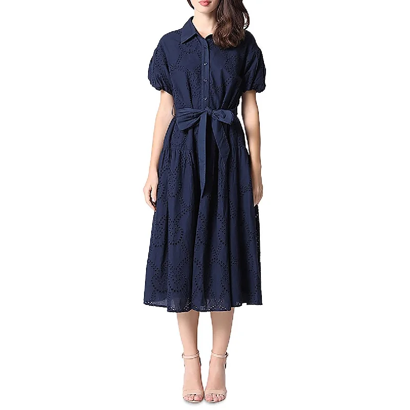 Classic Retro Gracia Womens Eyelet Button Up Midi Dress