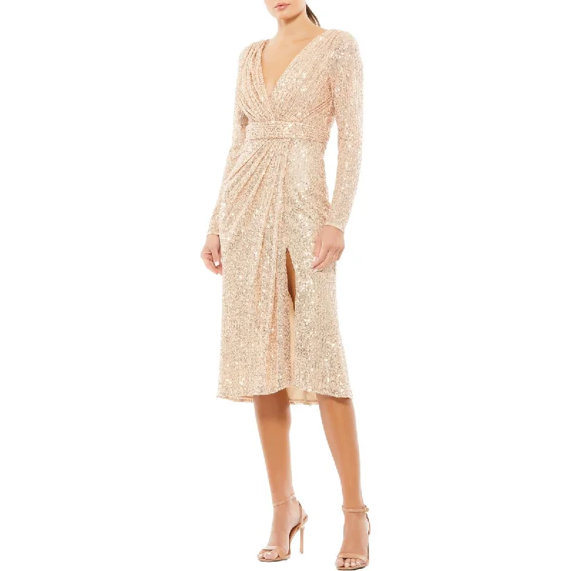 Fashion Elements Ieena for Mac Duggal Womens Sequined Party Midi Dress