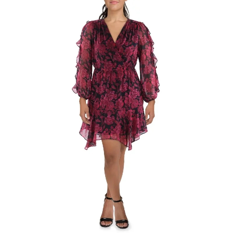 Stretch Design Gabby Skye Womens Floral Bishop Sleeve Midi Dress