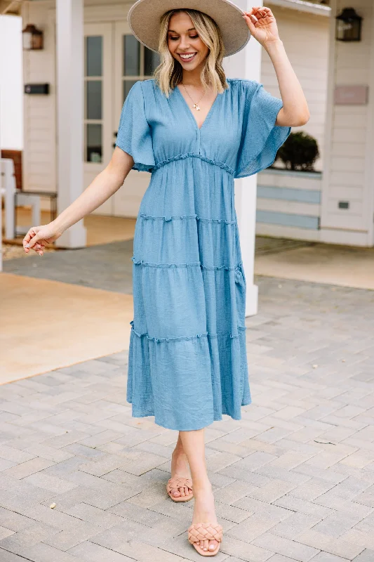 Exquisite Fabrics Feel The Sun Cloud Blue Midi Dress