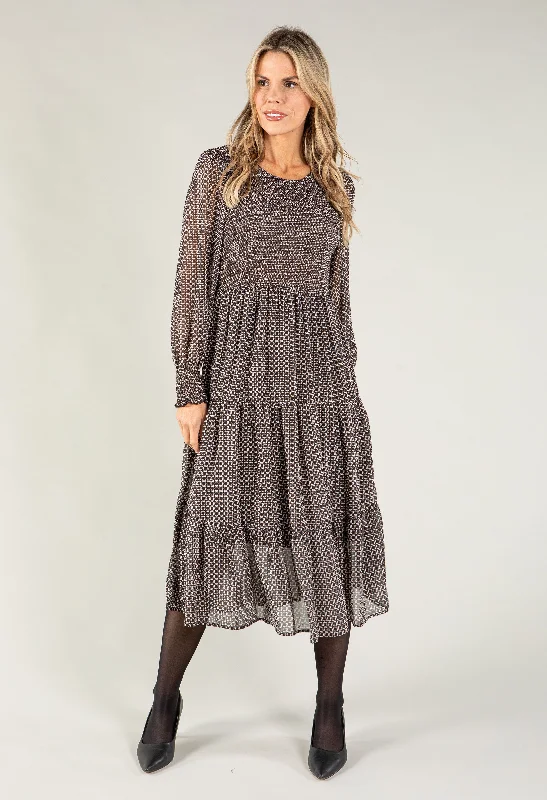 End Of The Year Chain Print Smocking Bodice Dress