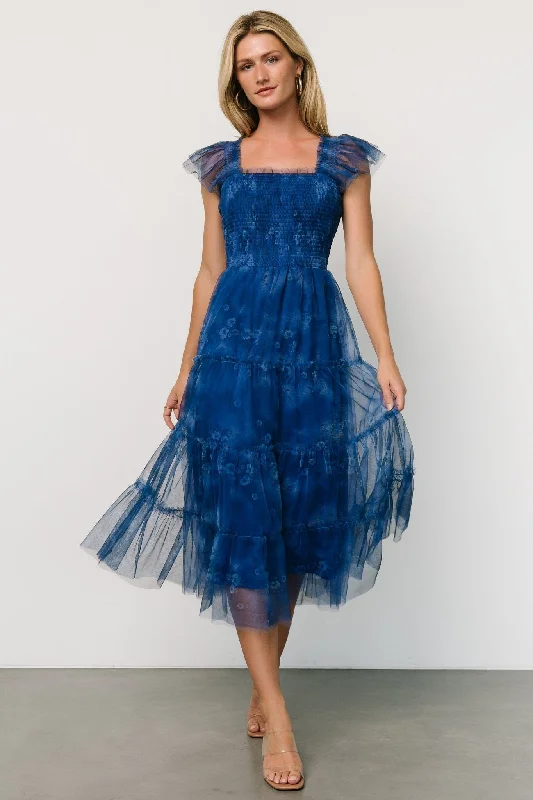 Wandering freely Clementine Tulle Midi Dress | Cobalt