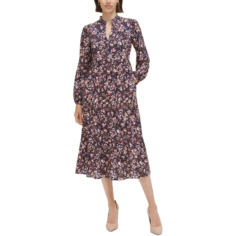 Trendy Items Jessica Howard Womens   Floral Print Split Neck Midi Dress