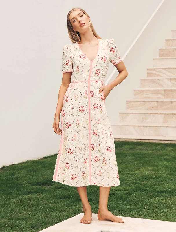 Noble And Elegant Sabrina Printed Linen Midi Dress