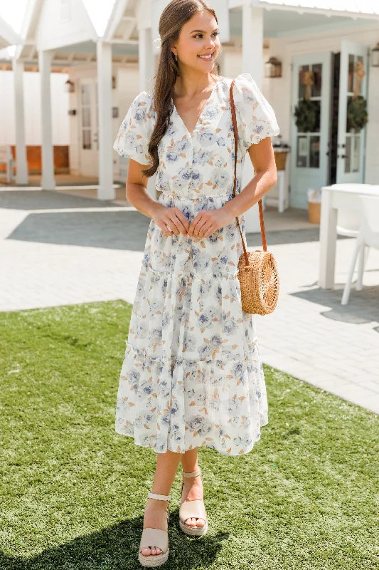 Minimal Style Feeling Present Light Blue Floral Midi Dress