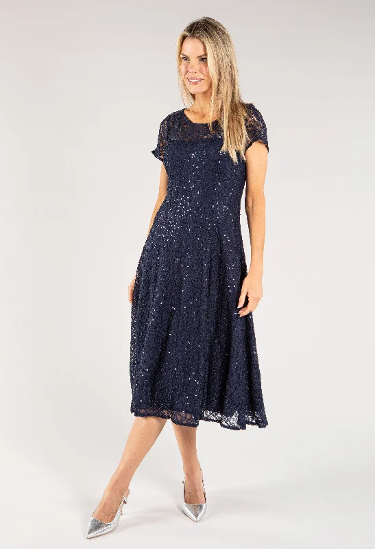 Street Fashion Lace Sequin Midi Dress