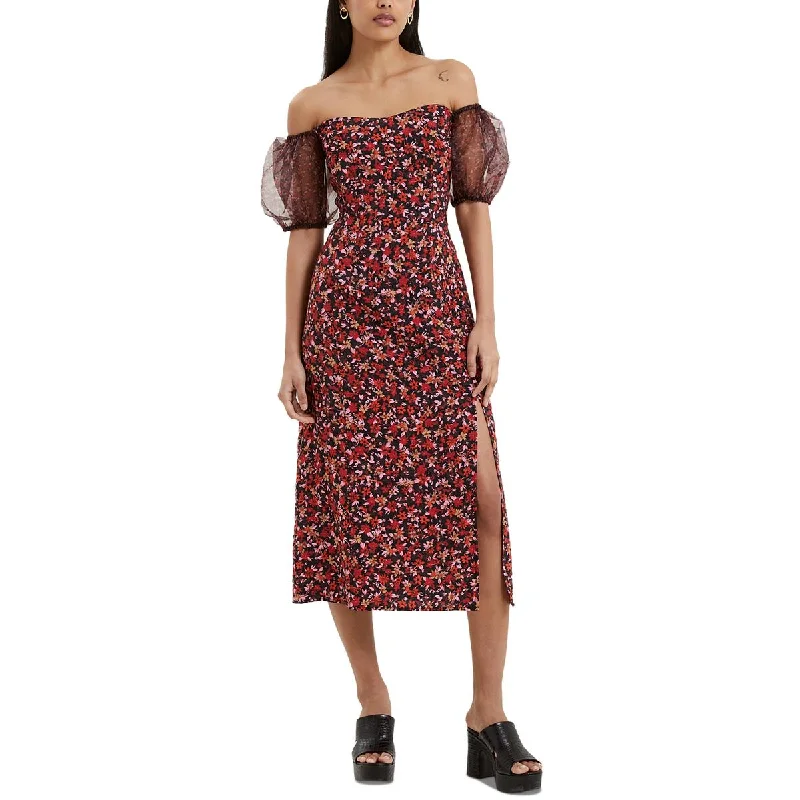 Single item design French Connection Womens Floral Print Mid Calf Midi Dress