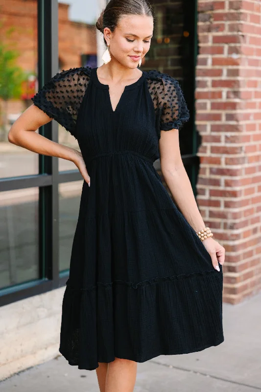 Elegant Style Feeing The Love Black Cotton Midi Dress