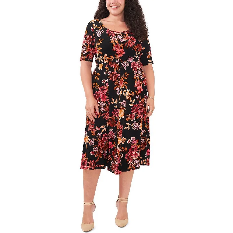 Advanced Customization MSK Womens Plus Floral Print Tea Midi Dress