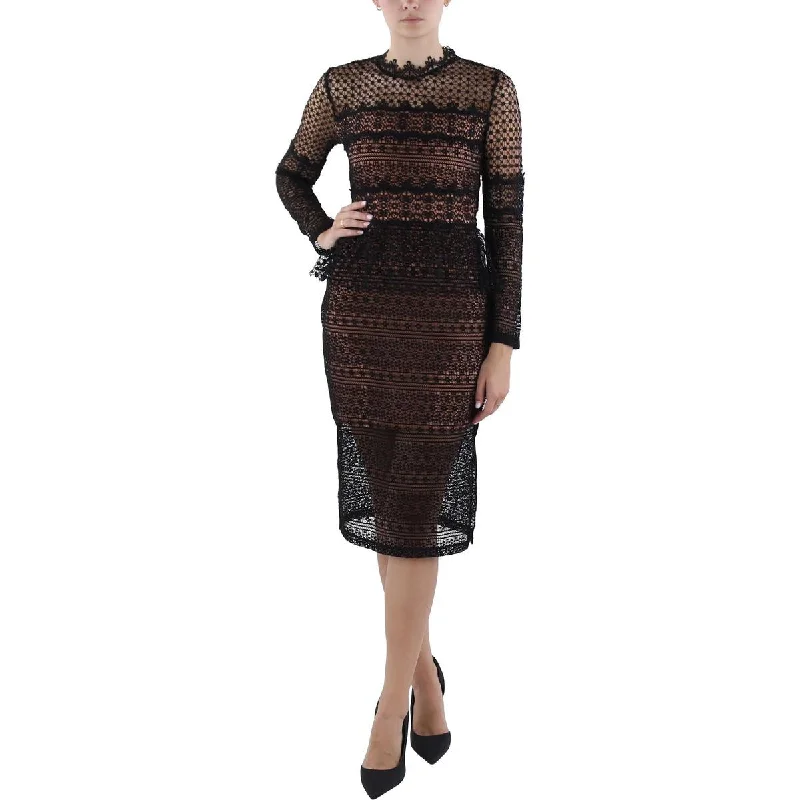 Classic Retro French Connection Womens Lace Overlay Knee Length Midi Dress