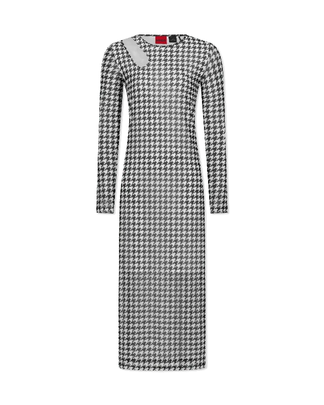 British casual Nalusia Houndstooth Midi Dress