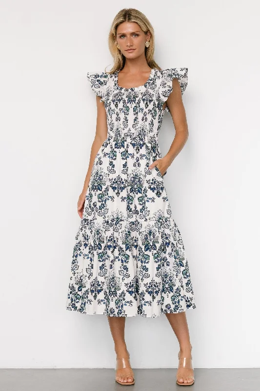 Sports Cool Dominique Midi Dress | White + Cobalt