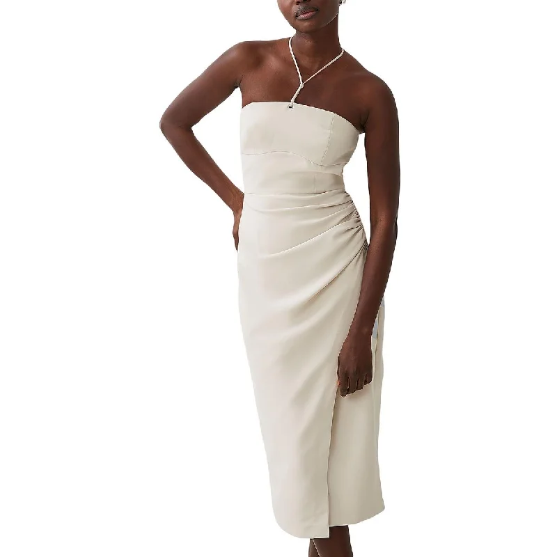 Noble Temperament French Connection Womens Halter Shirred Midi Dress