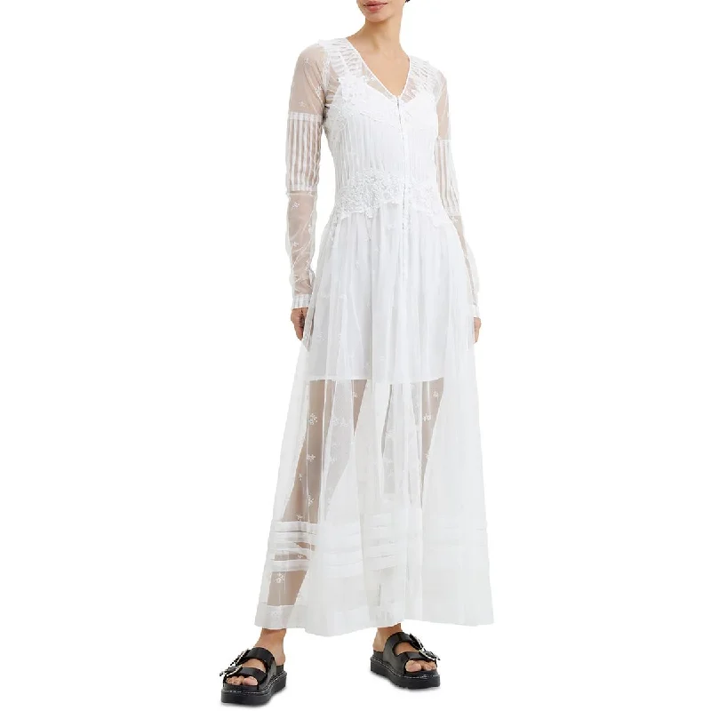 Free And Casual French Connection Womens Tea Length Embroidered Midi Dress