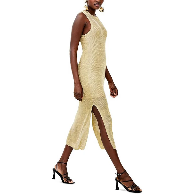 Low-key Luxury French Connection Womens Metallic Knitted Midi Dress
