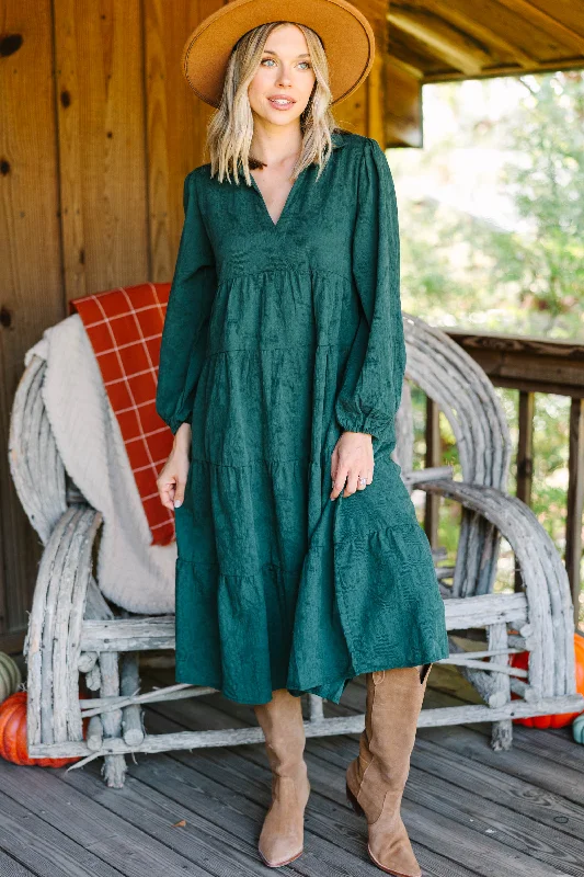 Trendy Traveler It's All Fact Forest Green Textured Midi Dress