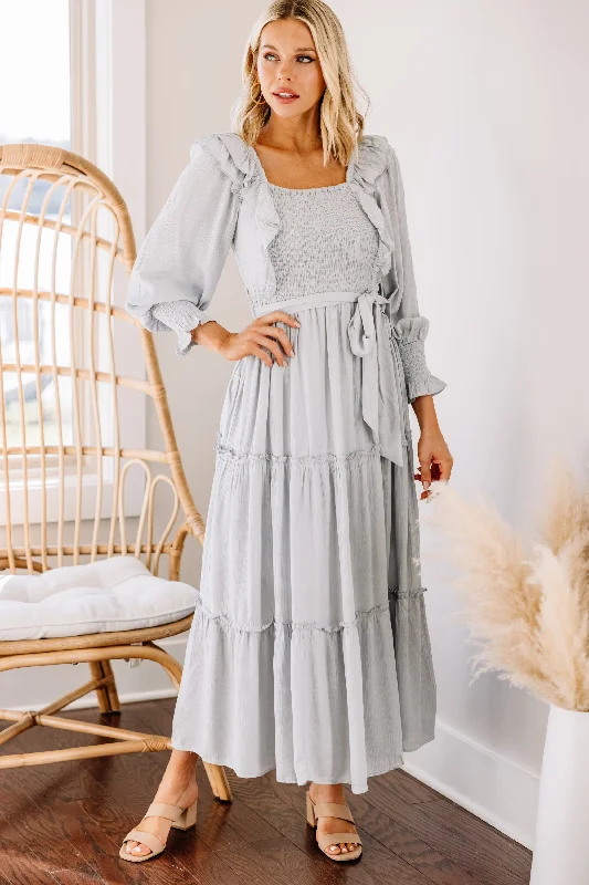 Lazy Style Feel Your Love Light Gray Ruffled Midi Dress