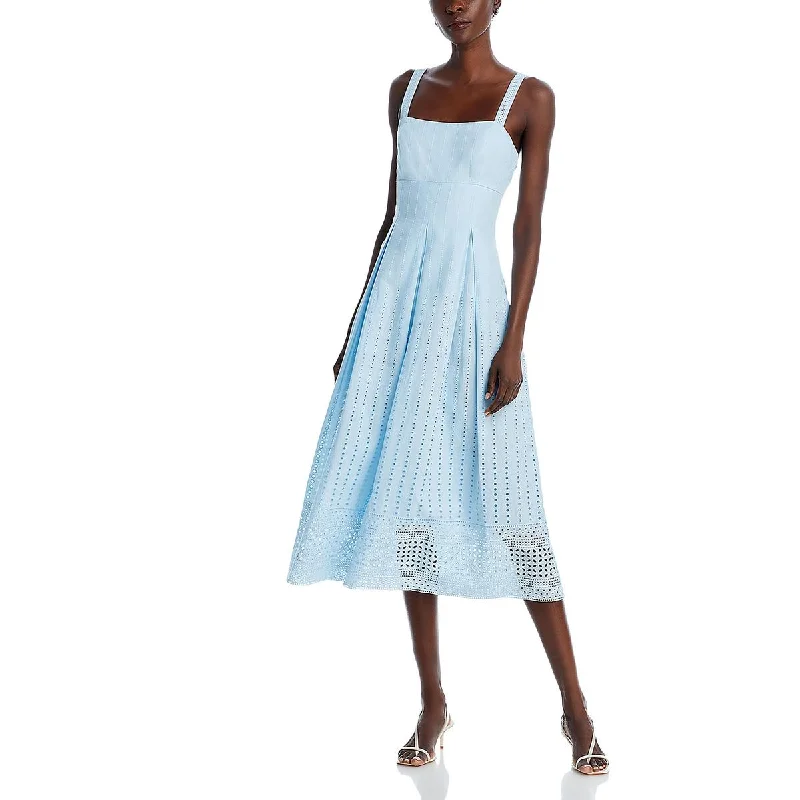 European And American Style French Connection Womens Eyelet Layered Midi Dress