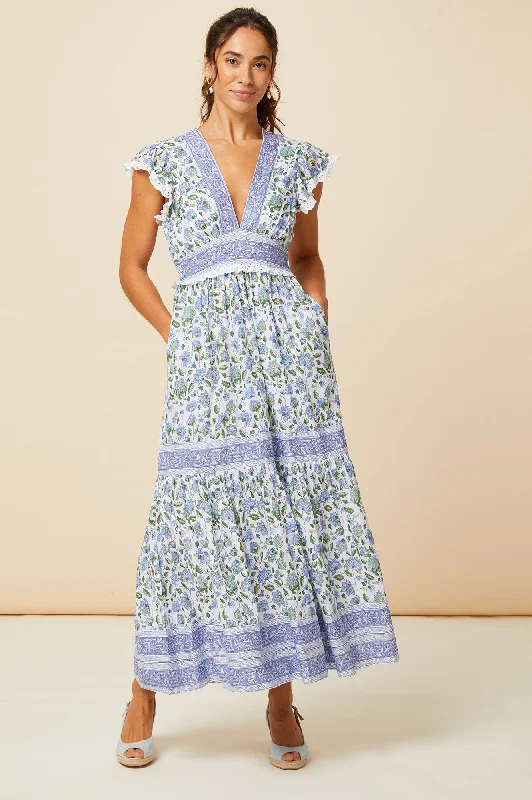 Diamond Series Pippa Block Print Dress | Blue/Green