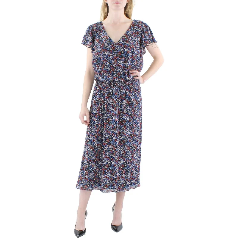 Multi-functional style MSK Womens Plus Floral Midi Midi Dress