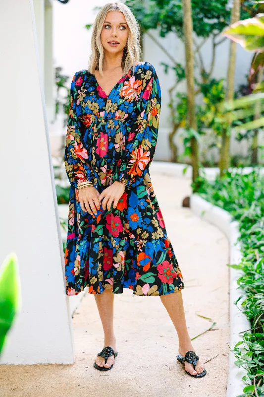 Dessert Matching It's All You Black Floral Midi Dress
