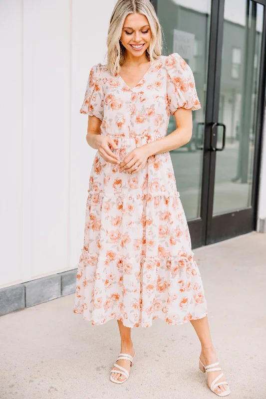 Sexy Fun Feeling Present Dusty Orange Floral Midi Dress