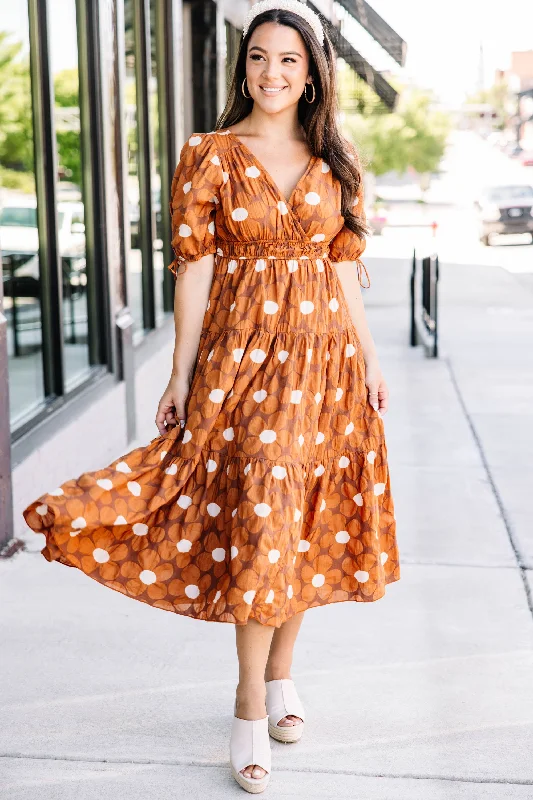 Design Perception In This Moment Brown Floral Midi Dress