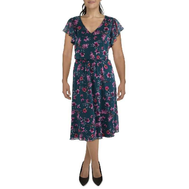 Party Wear MSK Womens Plus Floral Smocked Midi Dress