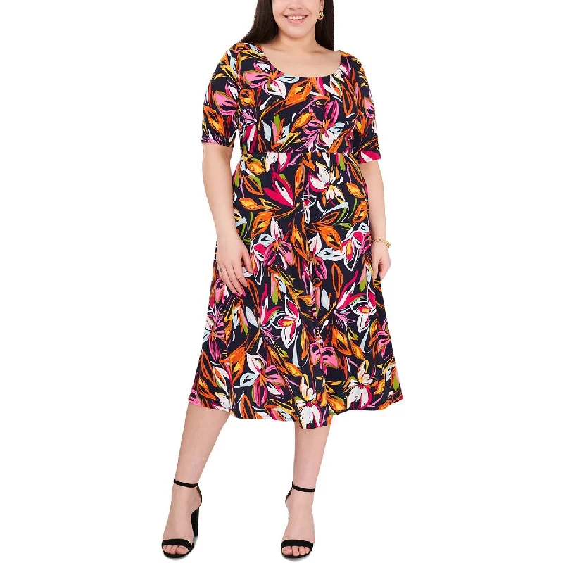 Cool Summer MSK Womens Plus Knit Printed Midi Dress