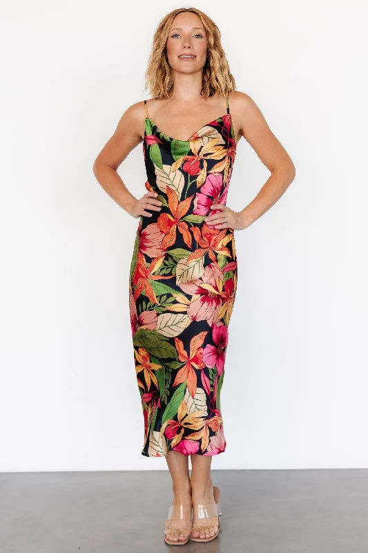 Ethnic Style Kala Slip Midi Dress | Black Multi Floral