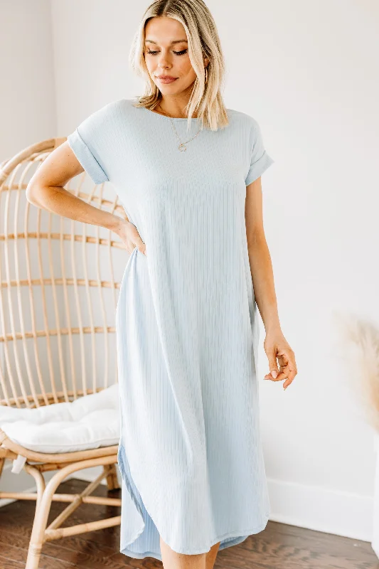 Unique Design It's All Here Light Blue Ribbed Midi Dress