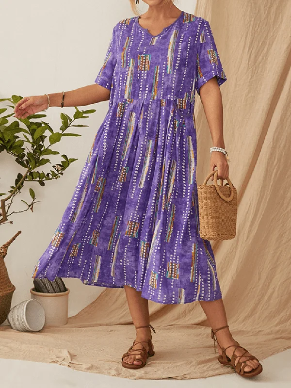 Innovative Design Women Bohemia Vintage Print Short Sleeve Pocket Casual Dress