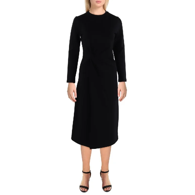 Single-shoulder Neck Design Gracia Womens Knot Front Below Knee Midi Dress
