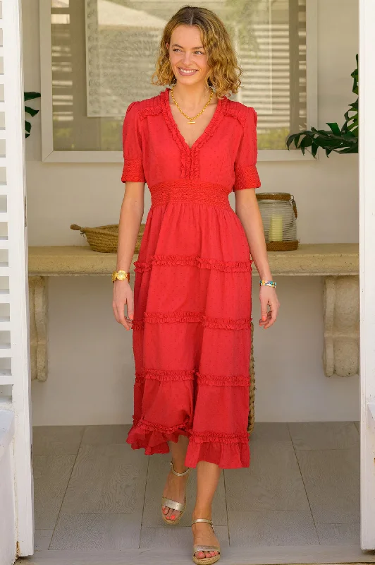 French Retro Viola Dress | Hot Red
