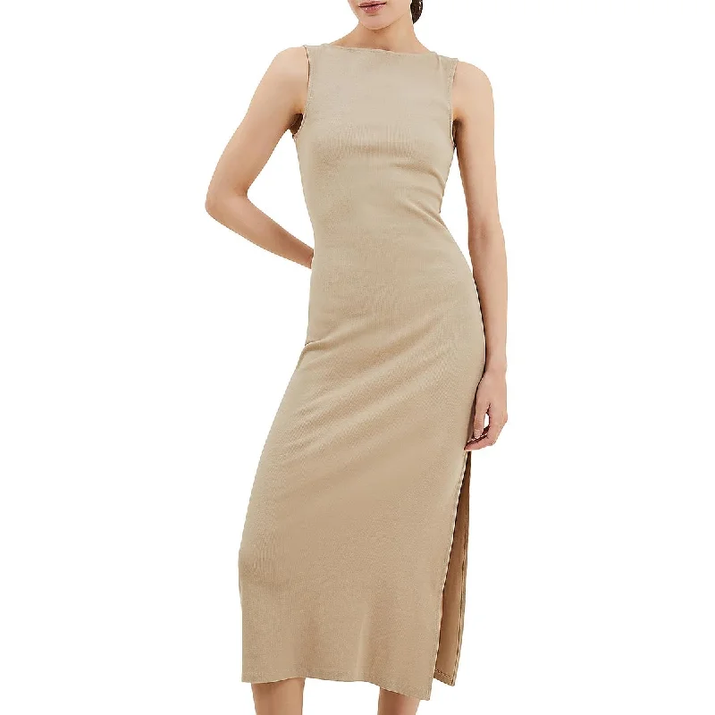 Classic Style French Connection Womens Ribbed Cotton Midi Dress