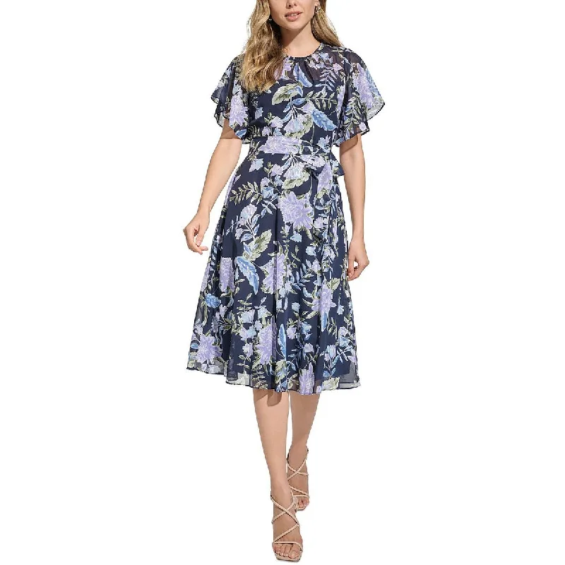 Carefree Jessica Howard Womens Floral Print Below Knee Midi Dress