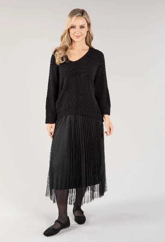 Ethnic Style Knit Pop Over Tulle Dress