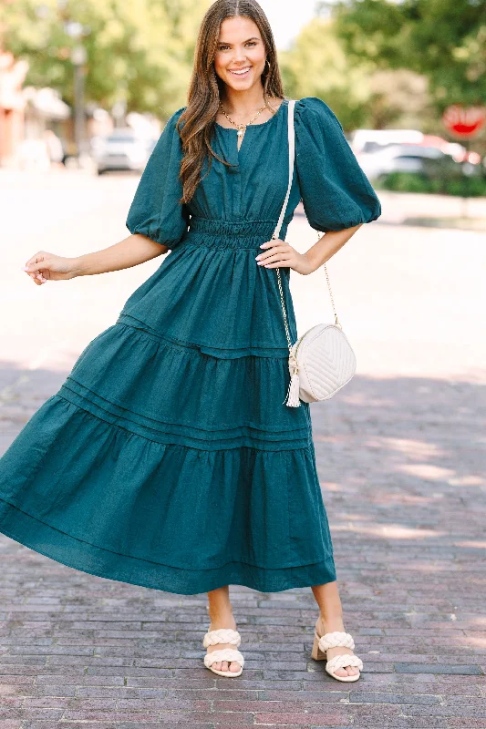 Noble Temperament It's All For You Teal Green Tiered Midi Dress