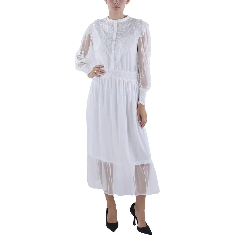 Embroidered Letters French Connection Womens Embroidered Tea Length Midi Dress