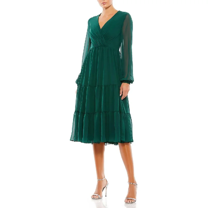 Wearable At Home Or Out Ieena for Mac Duggal Womens Long Sleeve Tiered Midi Dress