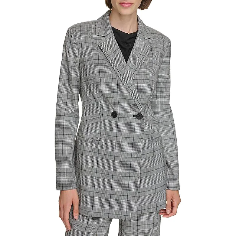 Noble And Elegant Calvin Klein Womens Woven Plaid One-Button Blazer