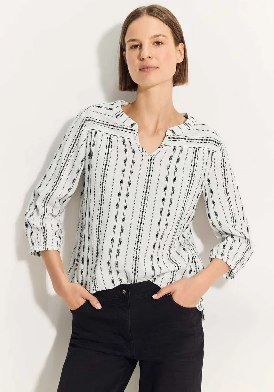 Elegant Tailoring Cecil Embroidered Stripe Pattern Blouse, Vanilla White